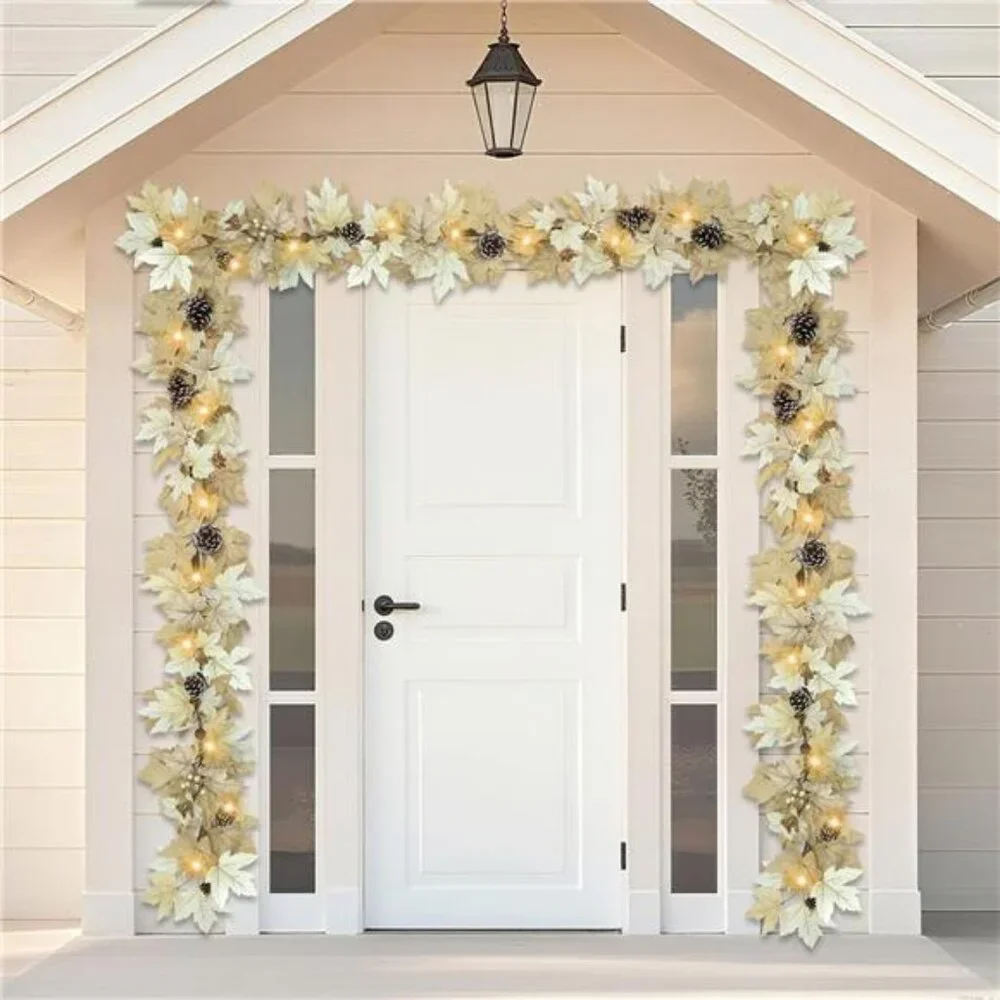 6 FT Realistic Fall Garland with Lights Timer Function Fall Leaves Maple